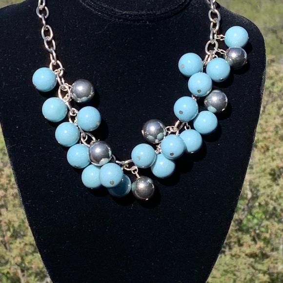 Blue Round Cluster Bubble Necklace - Picture 4 of 6